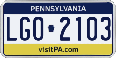 PA license plate LGO2103