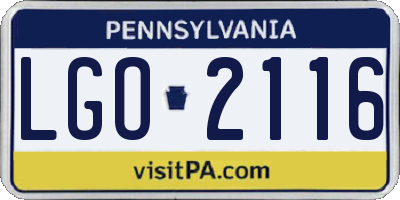 PA license plate LGO2116