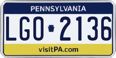 PA license plate LGO2136