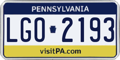 PA license plate LGO2193