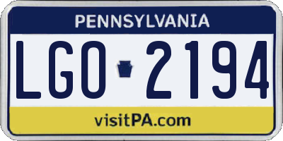 PA license plate LGO2194
