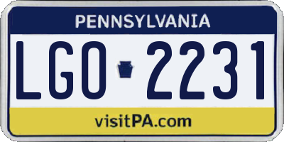 PA license plate LGO2231