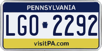 PA license plate LGO2292