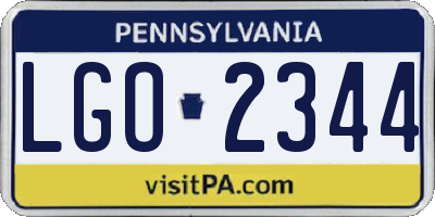 PA license plate LGO2344