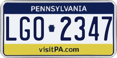 PA license plate LGO2347