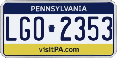 PA license plate LGO2353