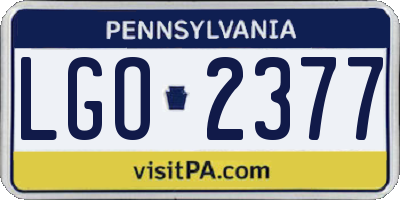 PA license plate LGO2377