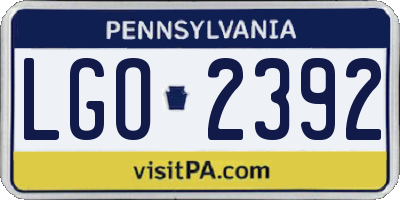 PA license plate LGO2392