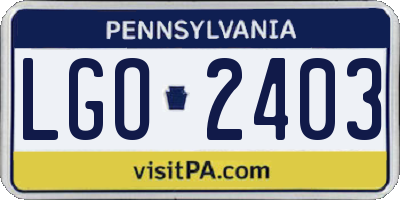 PA license plate LGO2403