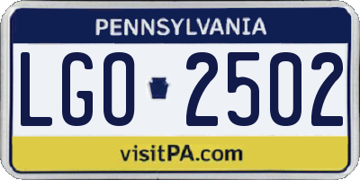 PA license plate LGO2502