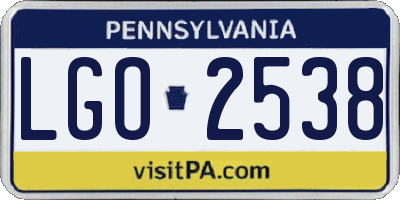 PA license plate LGO2538