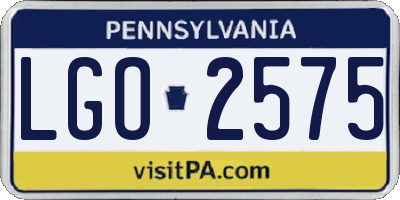 PA license plate LGO2575