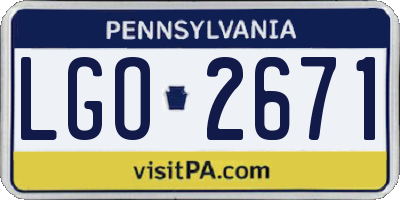 PA license plate LGO2671