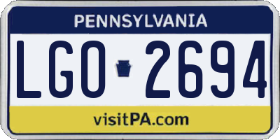 PA license plate LGO2694