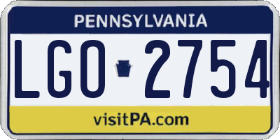 PA license plate LGO2754