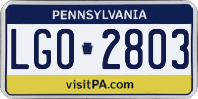 PA license plate LGO2803
