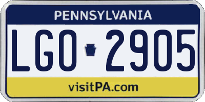 PA license plate LGO2905