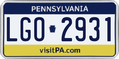 PA license plate LGO2931