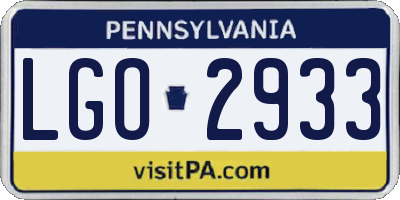 PA license plate LGO2933