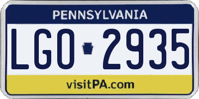 PA license plate LGO2935