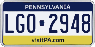 PA license plate LGO2948