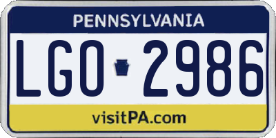 PA license plate LGO2986