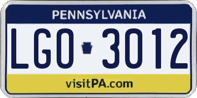 PA license plate LGO3012