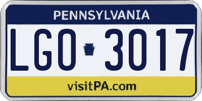 PA license plate LGO3017