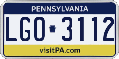 PA license plate LGO3112