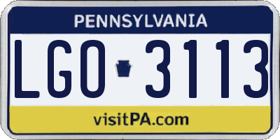 PA license plate LGO3113