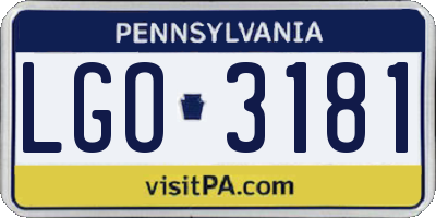 PA license plate LGO3181