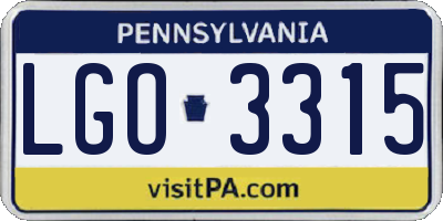 PA license plate LGO3315