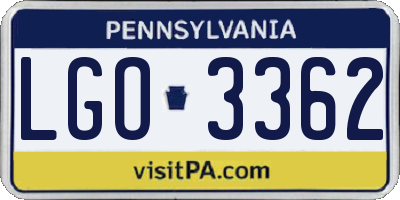 PA license plate LGO3362