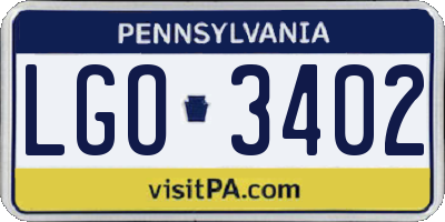 PA license plate LGO3402