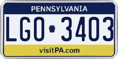 PA license plate LGO3403