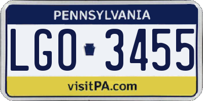 PA license plate LGO3455