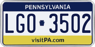 PA license plate LGO3502
