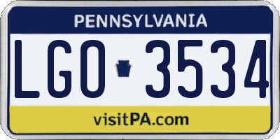 PA license plate LGO3534