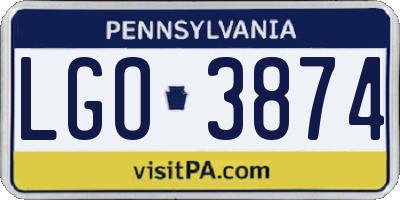 PA license plate LGO3874