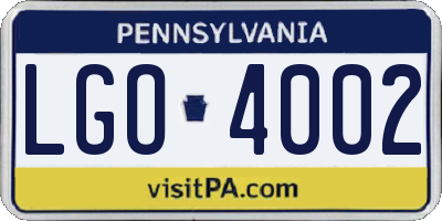 PA license plate LGO4002