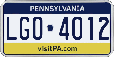 PA license plate LGO4012