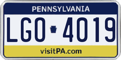PA license plate LGO4019