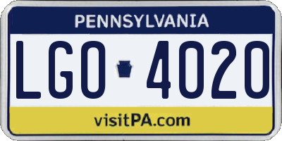 PA license plate LGO4020
