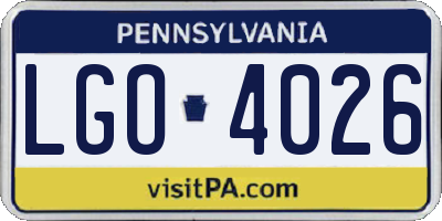 PA license plate LGO4026
