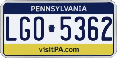 PA license plate LGO5362