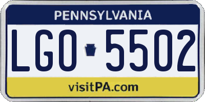 PA license plate LGO5502