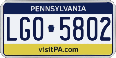 PA license plate LGO5802