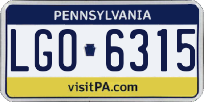 PA license plate LGO6315