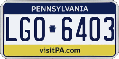 PA license plate LGO6403
