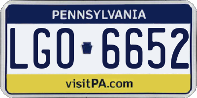PA license plate LGO6652